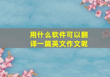 用什么软件可以翻译一篇英文作文呢