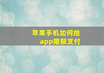 苹果手机如何给app限额支付