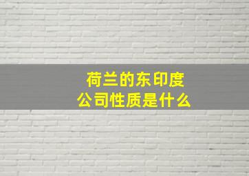 荷兰的东印度公司性质是什么